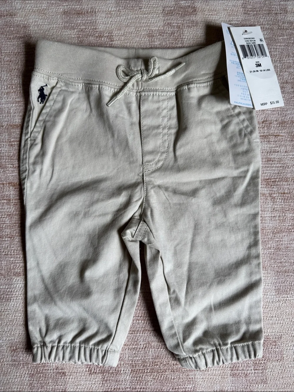 Ralph Lauren Cream Baby Pull-On Joggers size 3M NWT
